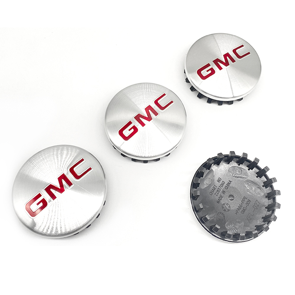 Brushed Silver & Red 83mm Center Cap for GMC Sierra, Yukon & Chevrolet Silverado, Tahoe