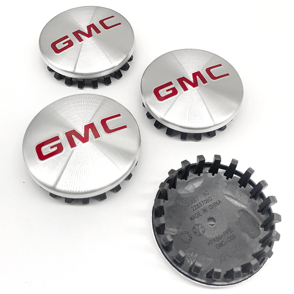 Brushed Silver & Red 83mm Center Cap for GMC Sierra, Yukon & Chevrolet Silverado, Tahoe