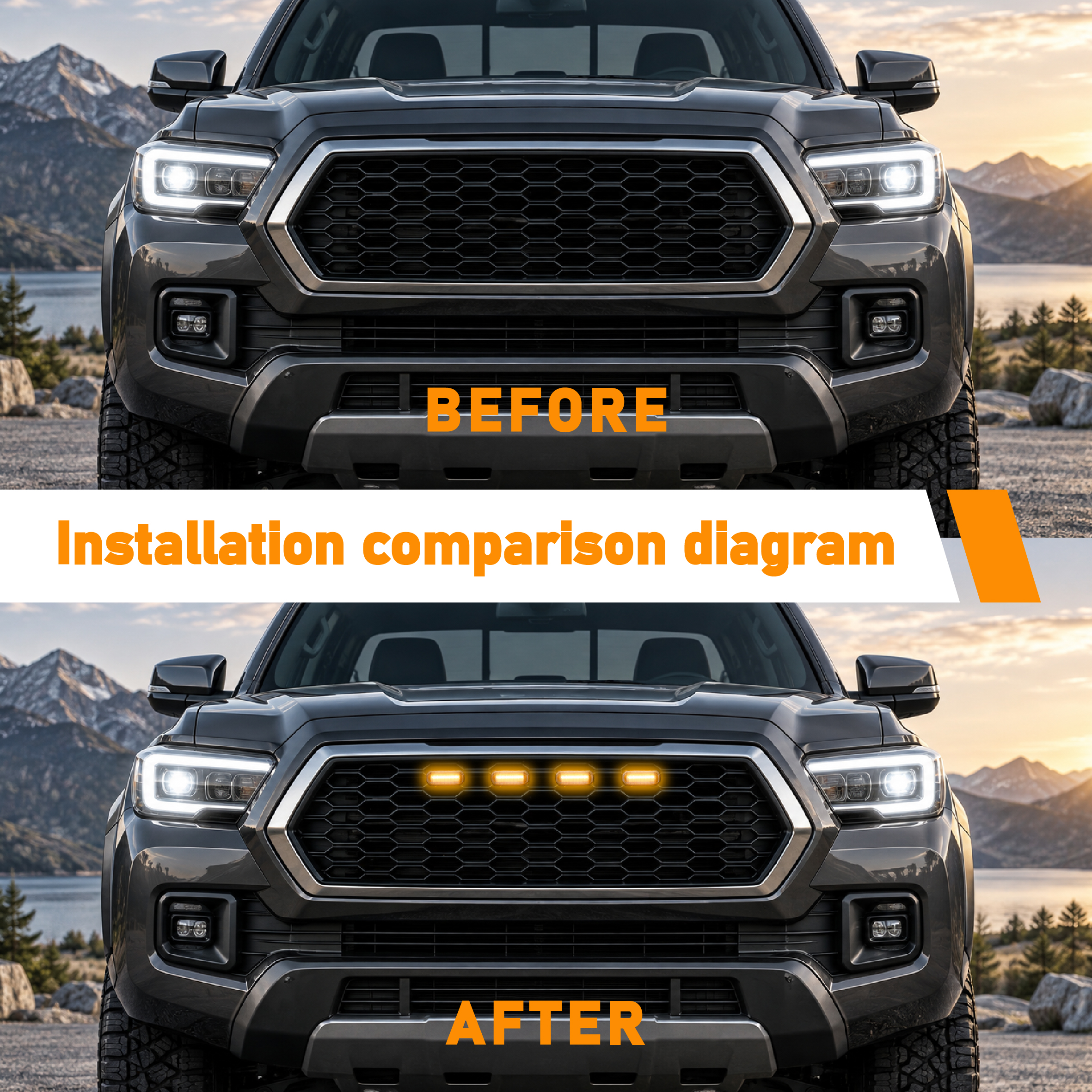 4Pcs Raptor Style Yellow LED Front Grille Lights For 2016-2023 Toyota Tacoma TRD Pro
