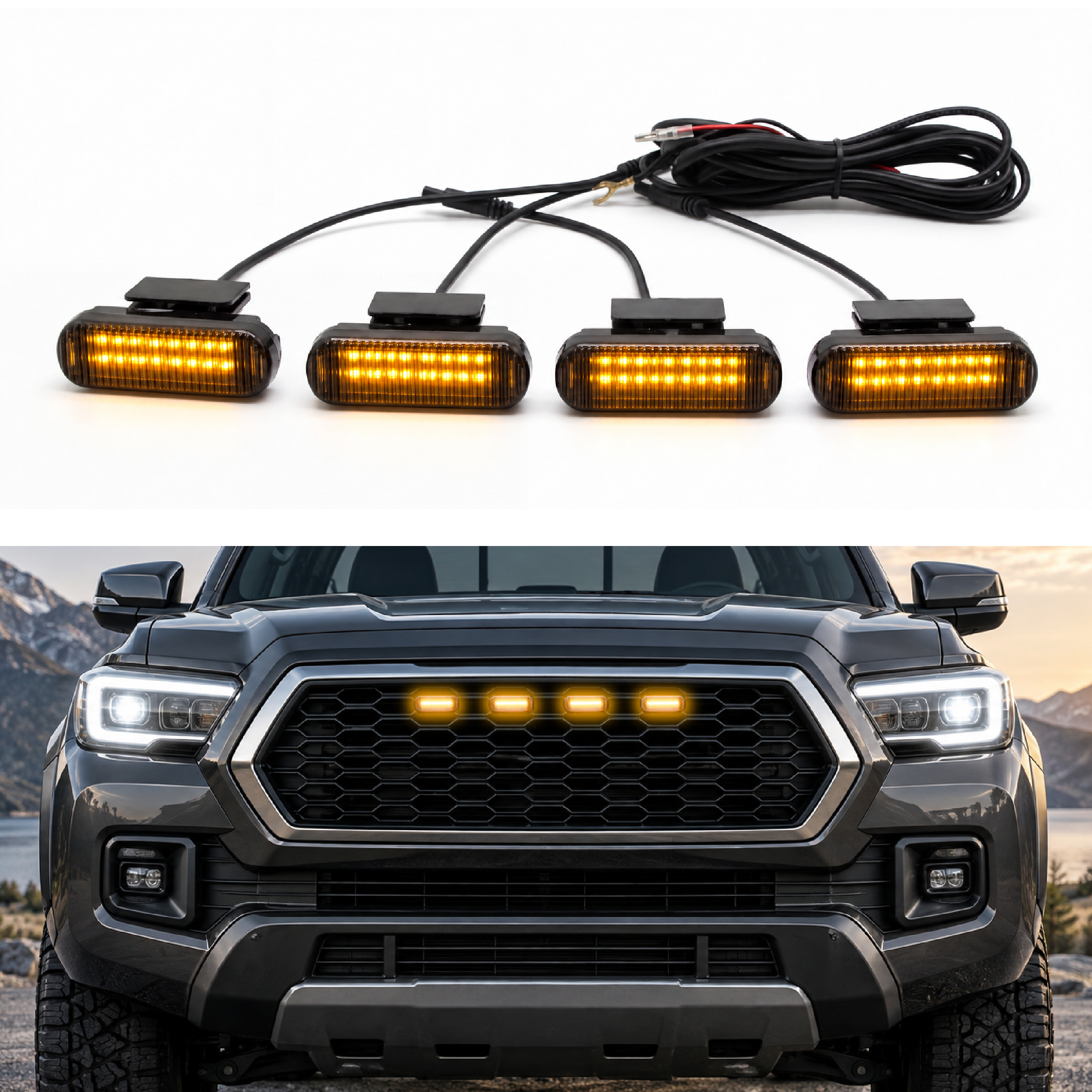 4Pcs Raptor Style Yellow LED Front Grille Lights For 2016-2023 Toyota Tacoma TRD Pro