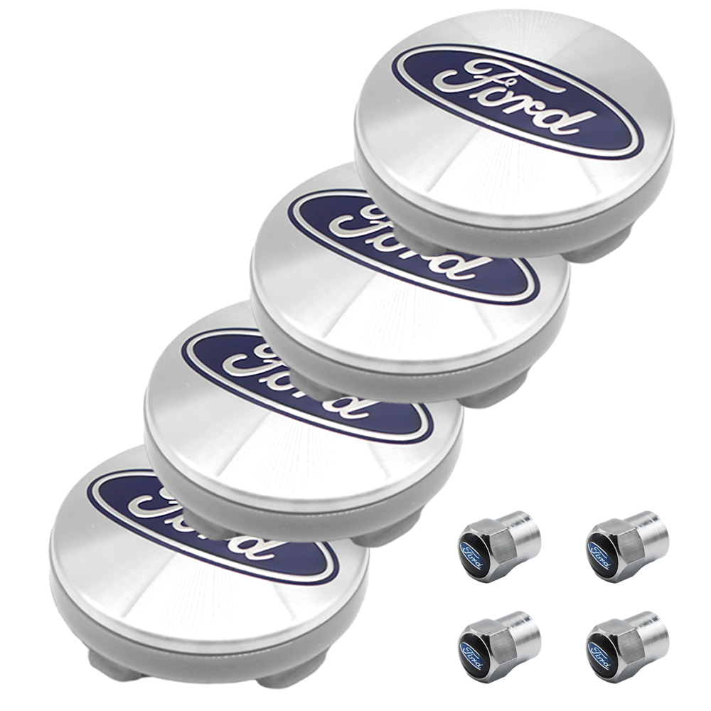 8PCS SET Ford Wheel Center Hub Caps 54mm Rim Emblem Hubcap Cover Logo 2 ⅛" & 4pcs Valve Caps Chrome 6M21-1003-AA 6M2Z-1003-C CP9C1A096AA