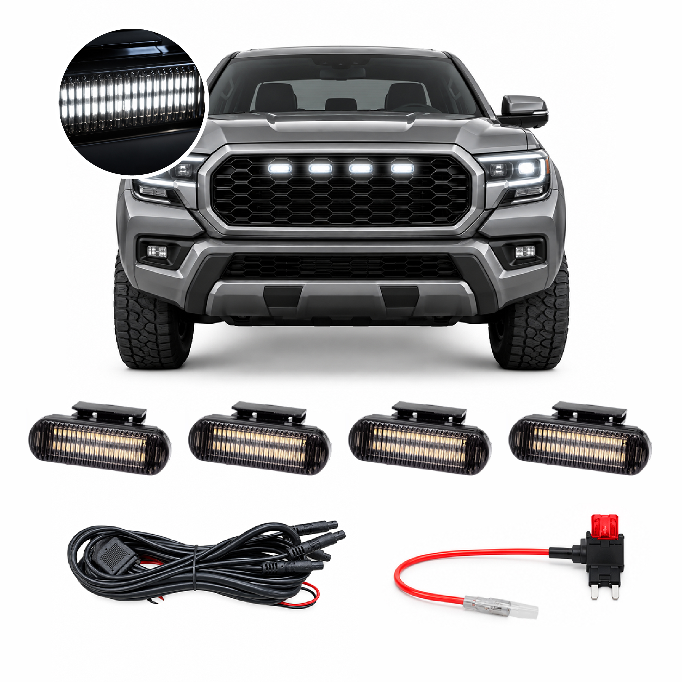 4Pcs Smoked Lens White LED Raptor Style Grille Running Lights For 2011-2026 Ram 1500 2500