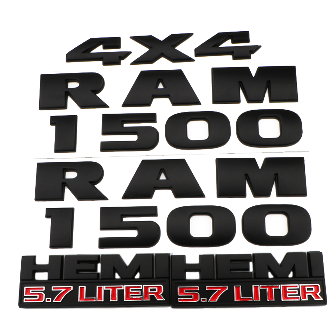 Dodge RAM 1500 2013-2018 Emblem Badge Ram 1500 4X4 5.7 Liter HEMI 3D Sticker Decal Matte Black Red 5PCS SET