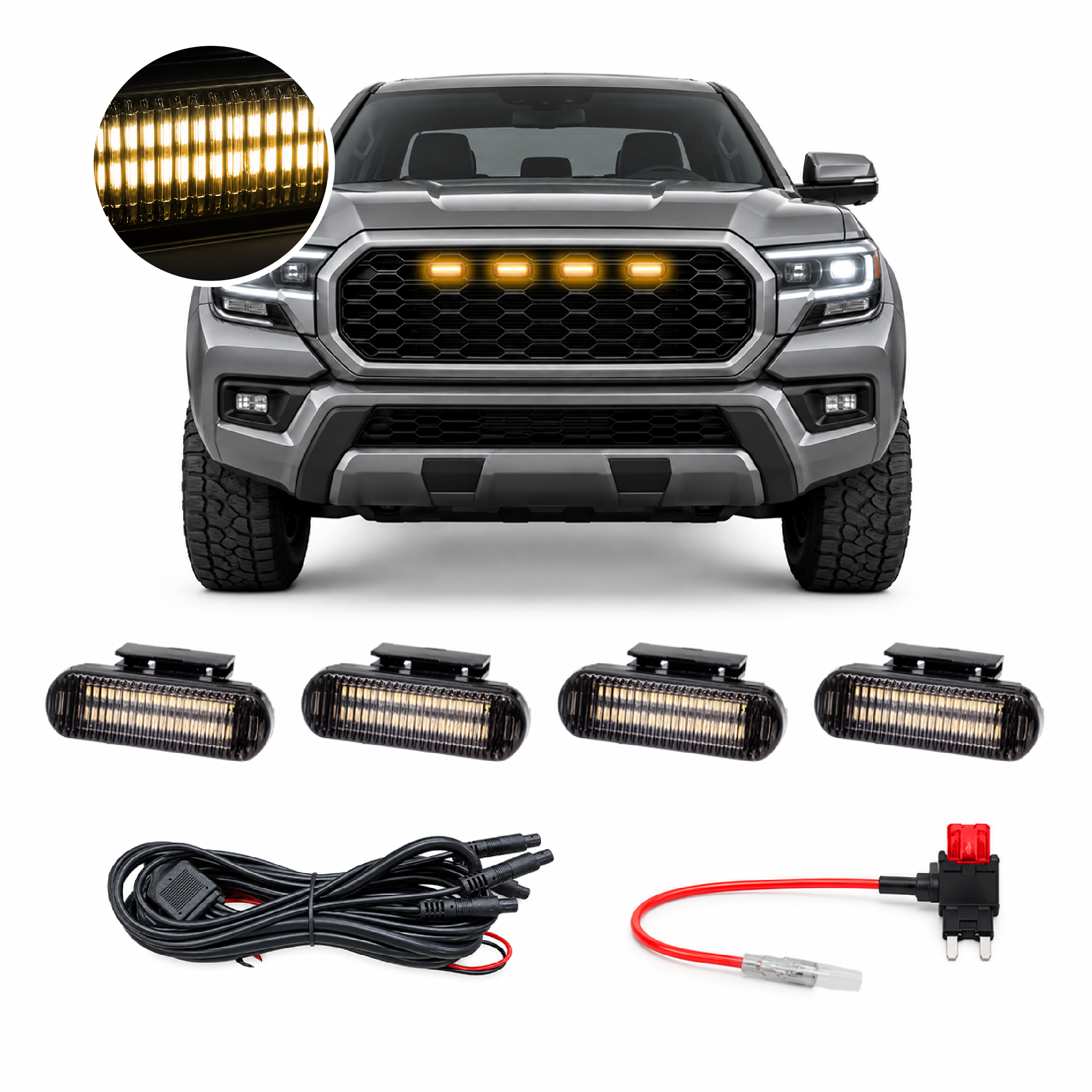 4Pcs Raptor Style Yellow LED Front Grille Lights For 2016-2023 Toyota Tacoma TRD Pro