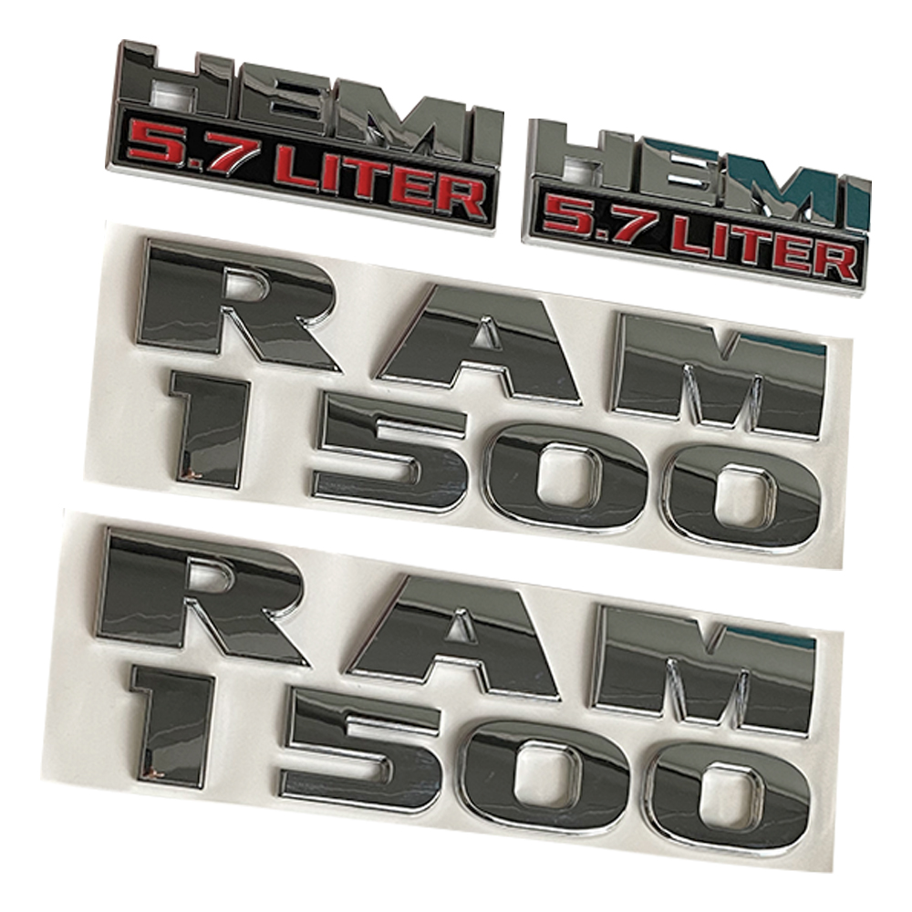 Dodge RAM 1500 2013-2018 Emblem Badge Ram 1500 5.7 Liter HEMI 3D Sticker Decal Matte Black Red 4PCS SET