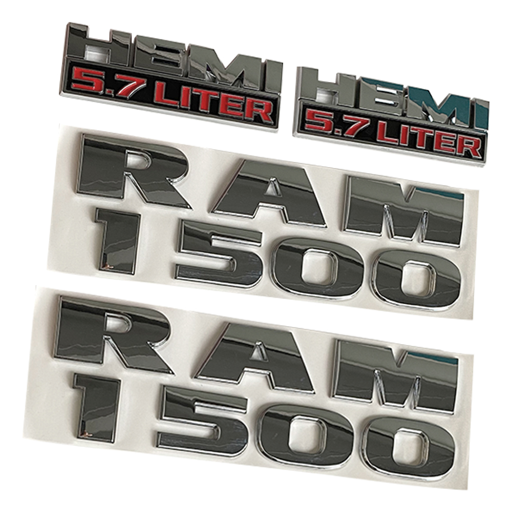 Dodge RAM 1500 2013-2018 Emblem Badge Ram 1500 5.7 Liter HEMI 3D Sticker Decal Matte Black Red 4PCS SET