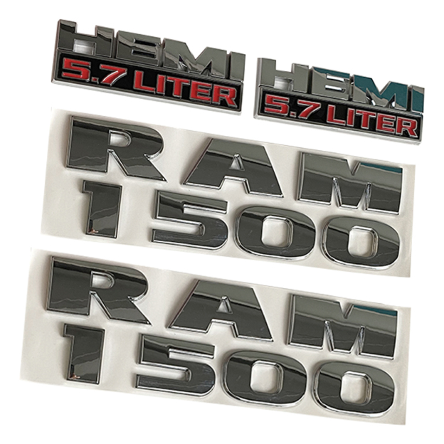 Dodge RAM 1500 2013-2018 Emblem Badge Ram 1500 5.7 Liter HEMI 3D Sticker Decal Matte Black Red 4PCS SET