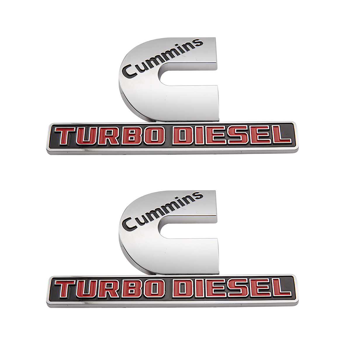 Dodge RAM 2500 3500 Side Fender Cummins Turbo Diesel Emblems Badges Left & Right Nameplates Chrome Red 2PCS SET