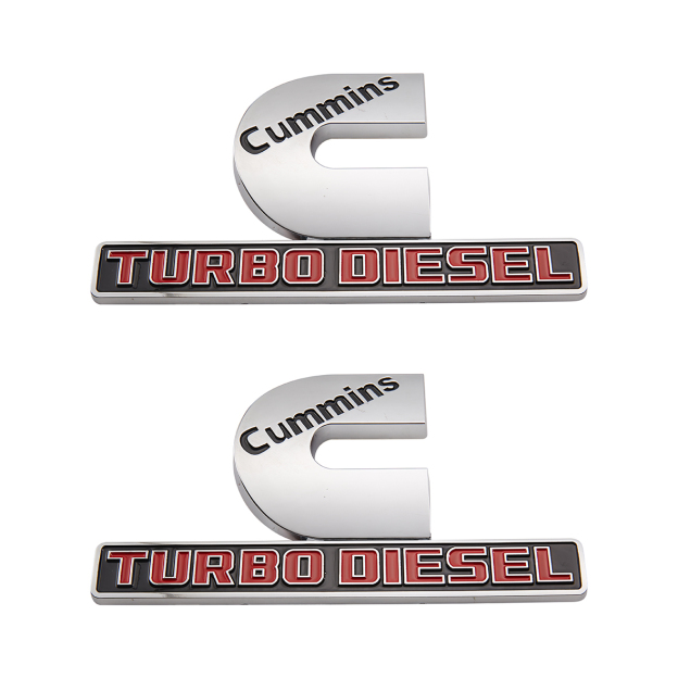 Dodge RAM 2500 3500 Side Fender Cummins Turbo Diesel Emblems Badges Left & Right Nameplates Chrome Red 2PCS SET