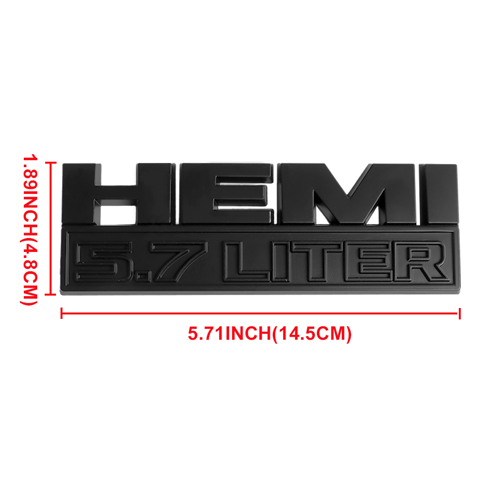 Doge RAM 1500 Side Fender Hemi 5.7 LITER Emblem Badges Nameplate 3D Decal Chrome All Black Matte 2PCS