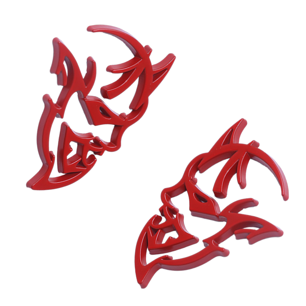 {Metal} Dodge SRT Charger Challenger Durango Hellcat Emblems Side Fender Devil Cat Nameplate Badge 3D Stickers Decals All Red 2PCS