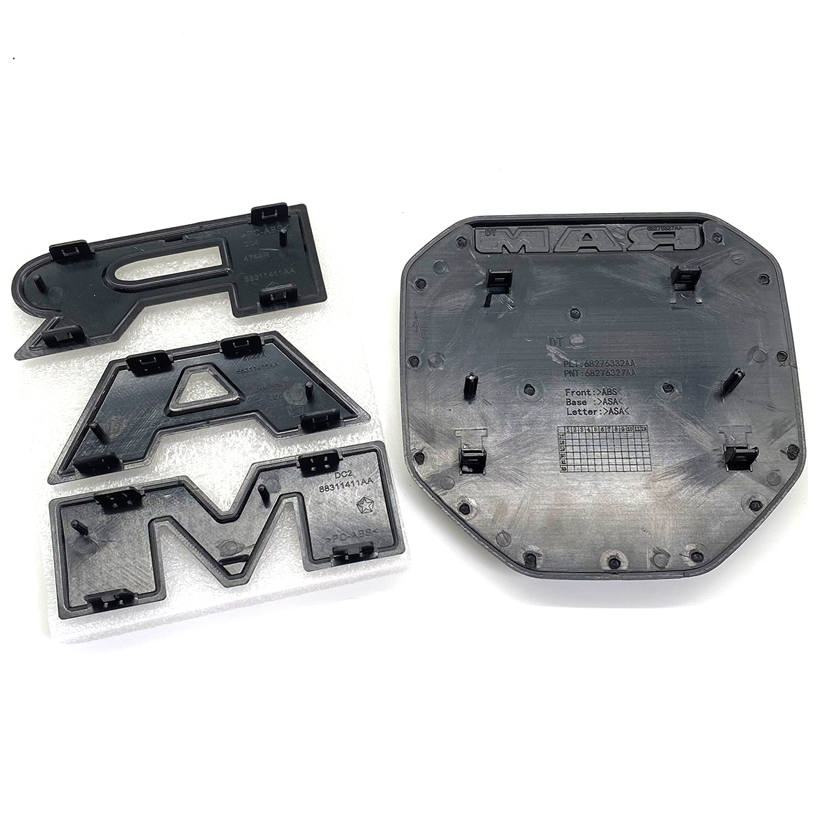 Dodge RAM 1500 2019-2023 Front Grille Emblem & Rear Tailgate Rams Head Emblem ABS 3D Trunk Lid Replacement Badge Matte Black