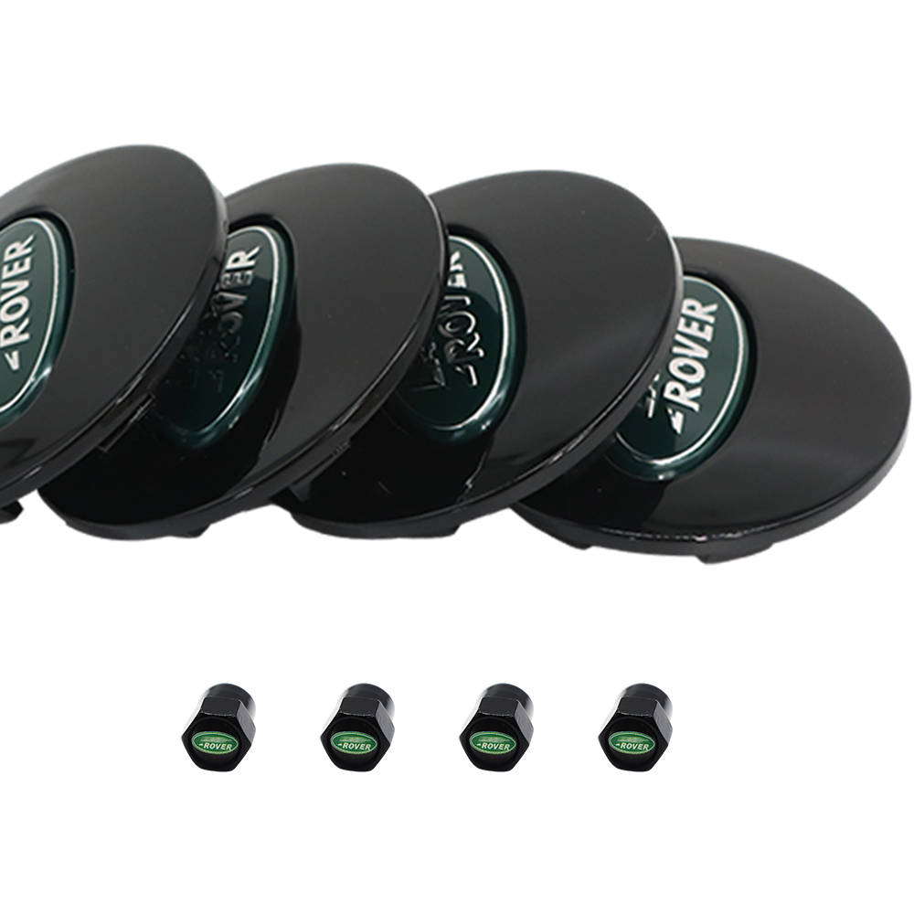 Classic Green: 62mm Center Caps & Valve Stem Caps Set for Land Rover