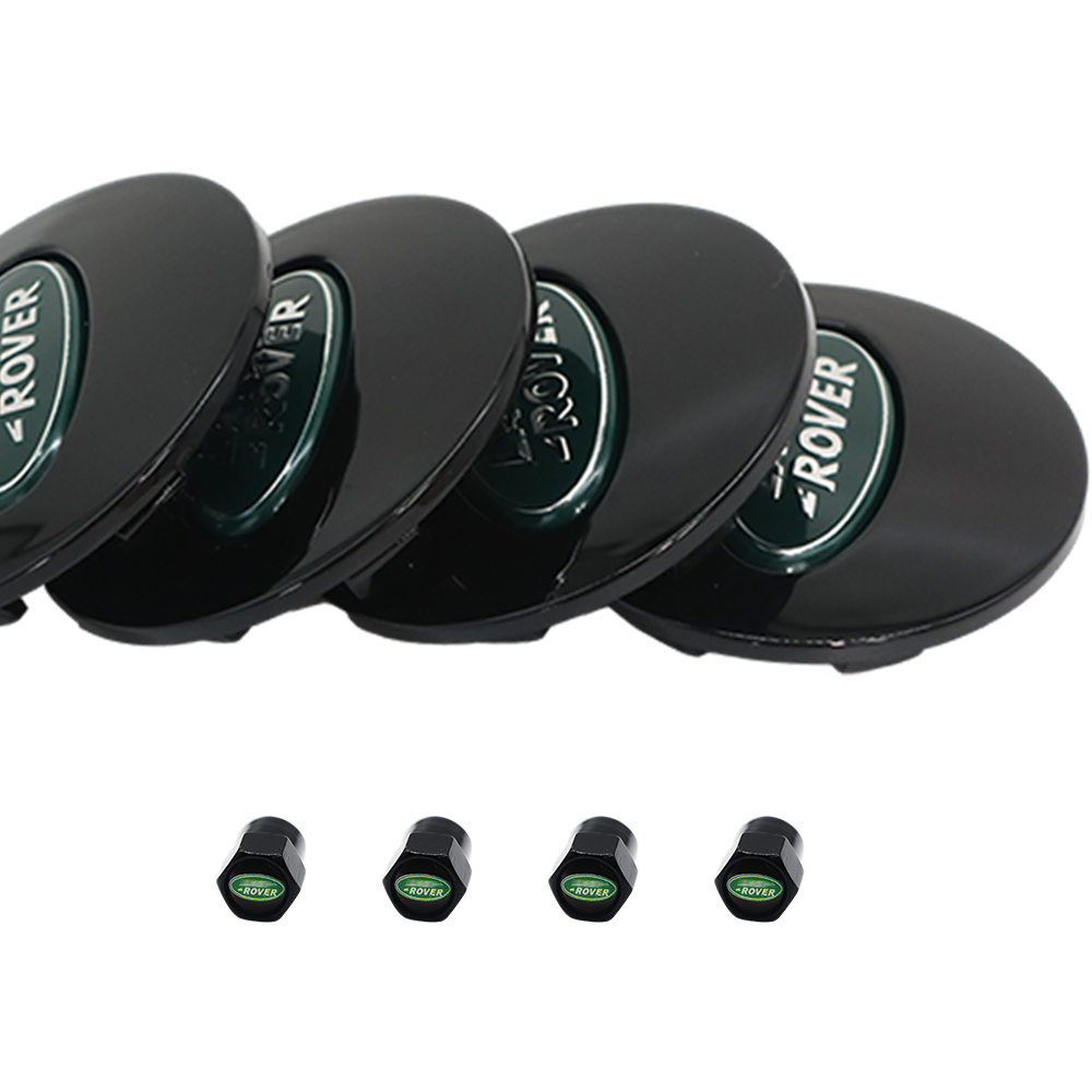 Classic Green: 62mm Center Caps & Valve Stem Caps Set for Land Rover