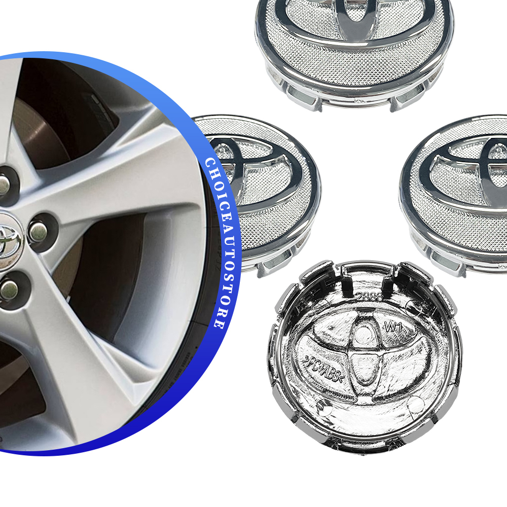 SET 4 TOYOTA WHEEL CENTER CAPS 57 MM SILVER/CHROME COROLLA PRIUS YARIS