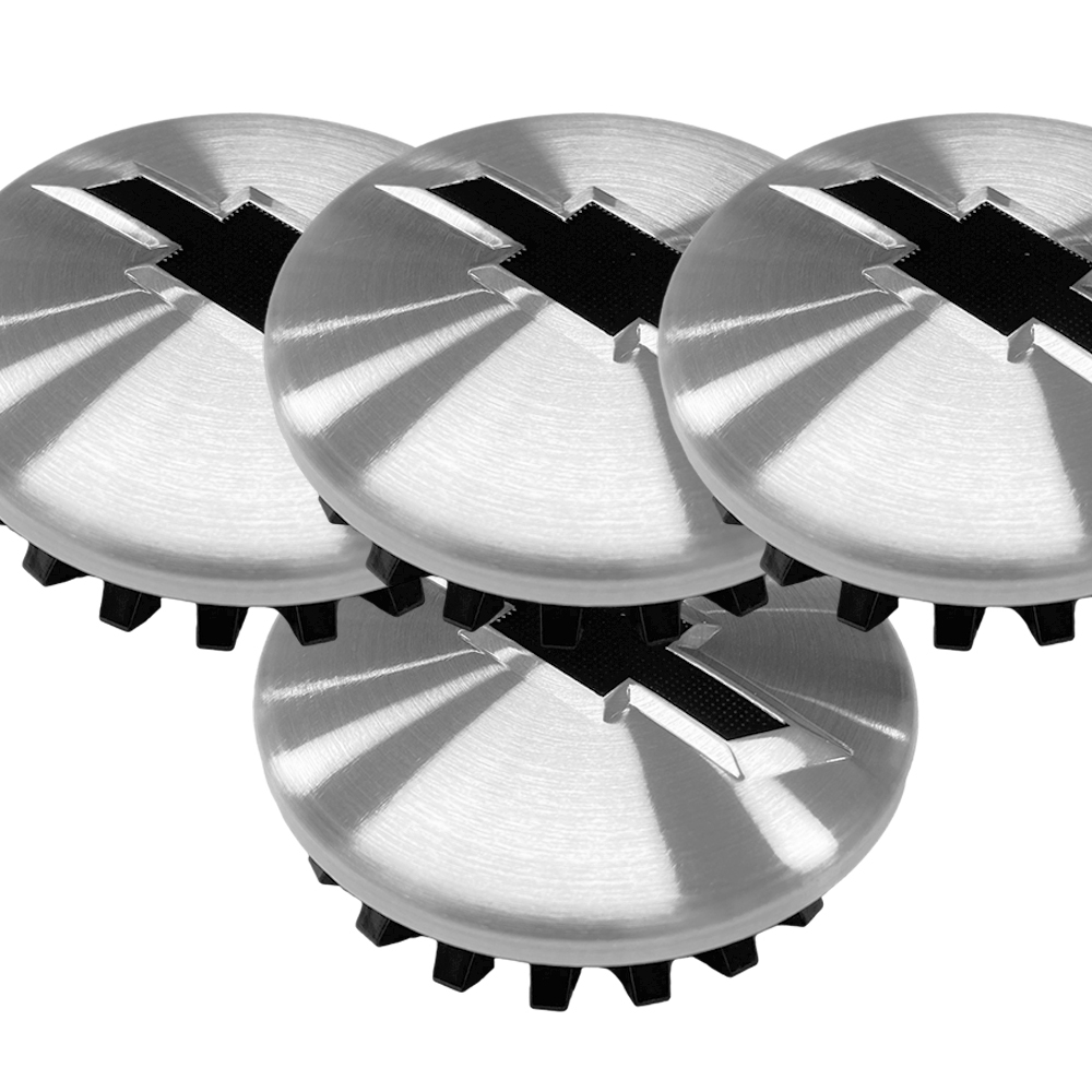 4X 83mm (3.25") Matte Chrome Wheel Center Caps with Black Bowtie for Chevrolet Silverado 1500 Tahoe Suburban