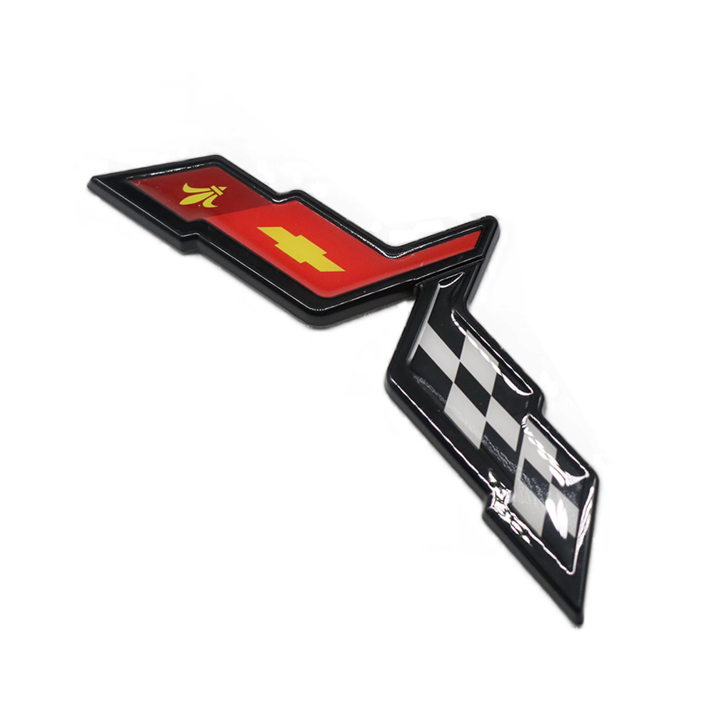 1pcs 2005-2013 C6 Corvette Plastic Front Rear Crossed Flags Badge Black Red Chevrolet