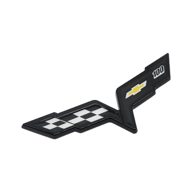 1pc 2005-2013 C6 Corvette Plastic Front Rear Crossed Flag Badge Gloss Black Chevrolet