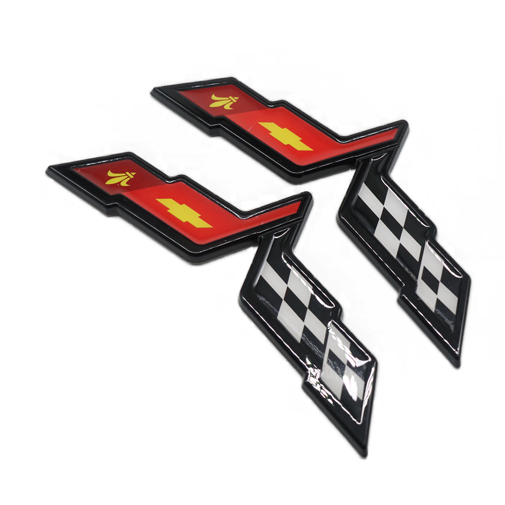 2pcs 2005-2013 C6 Corvette Plastic Front Hood Rear Crossed Flags Badge Gloss Chevrolet