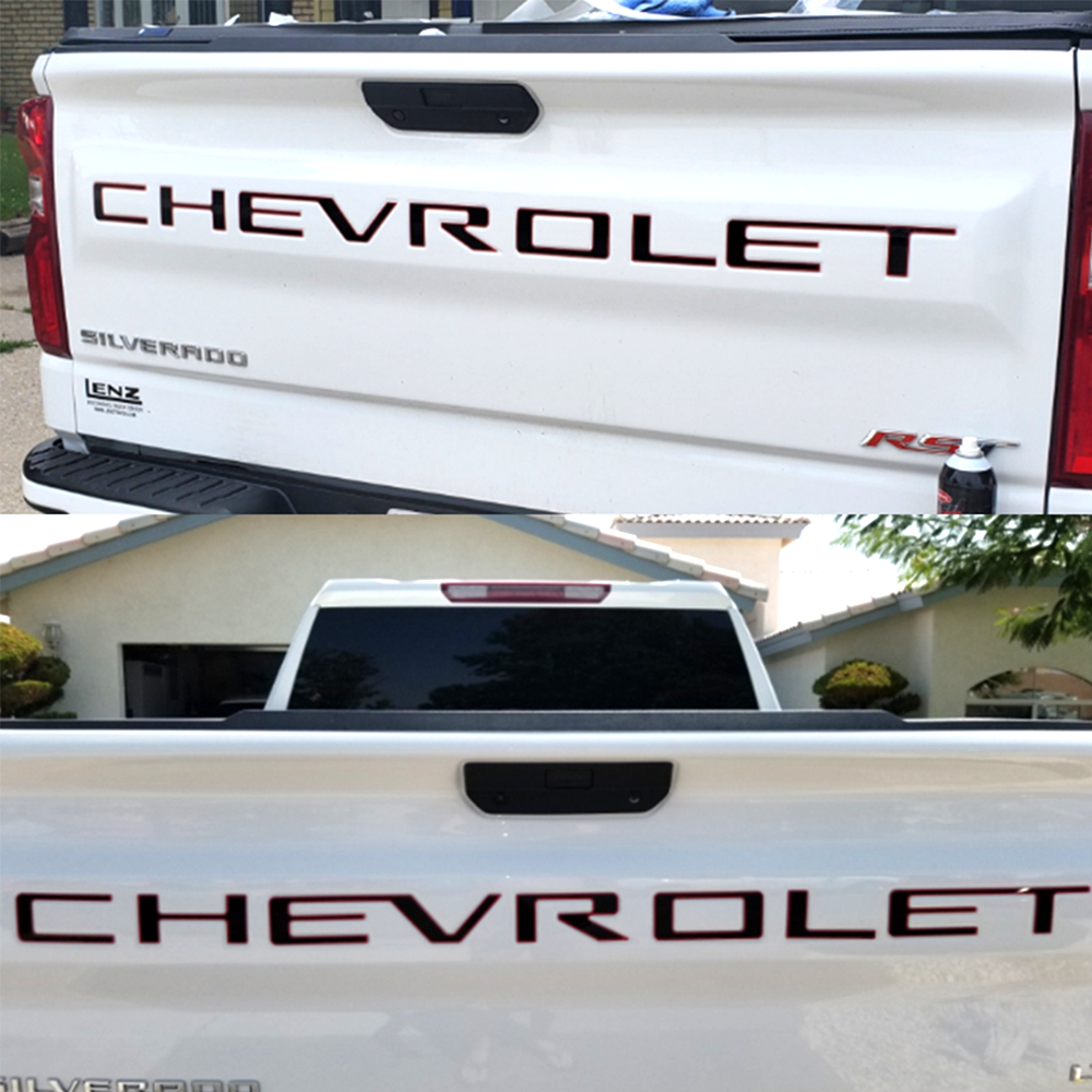 2019-2026 Silverado 1500 2500HD 3500HD Acrylic Tailgate Insert Letter Black Red Chevrolet Letter