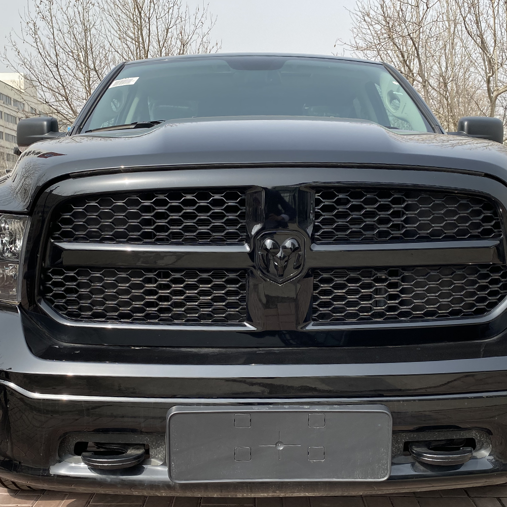 2Pcs 2013-2018 RAM 1500 2500 3500 ABS Front Grill Rear Tailgate Rams Head Emblem Gloss Black Dodge 68218120AA