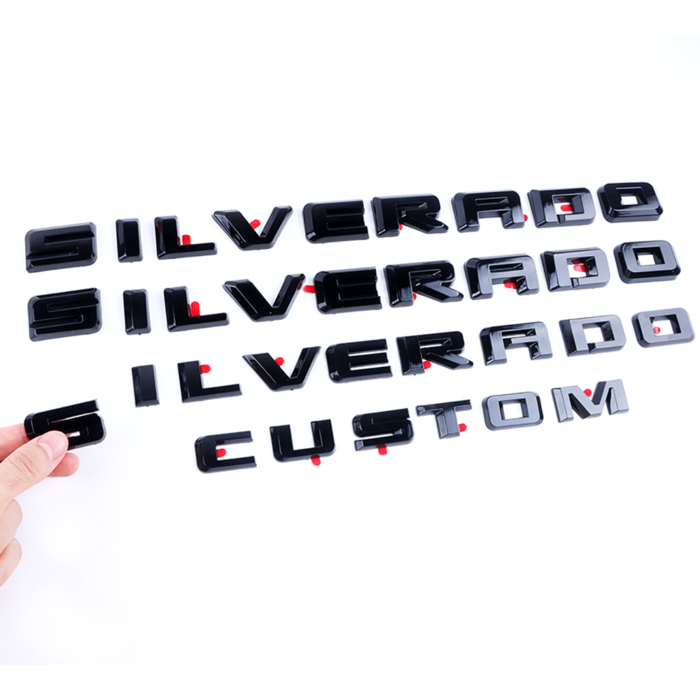 4PCS 2019-2025 Silverado Custom ABS Plastic Fender Rear Overlay Letter Gloss Black Chevrolet 84300946 84557433