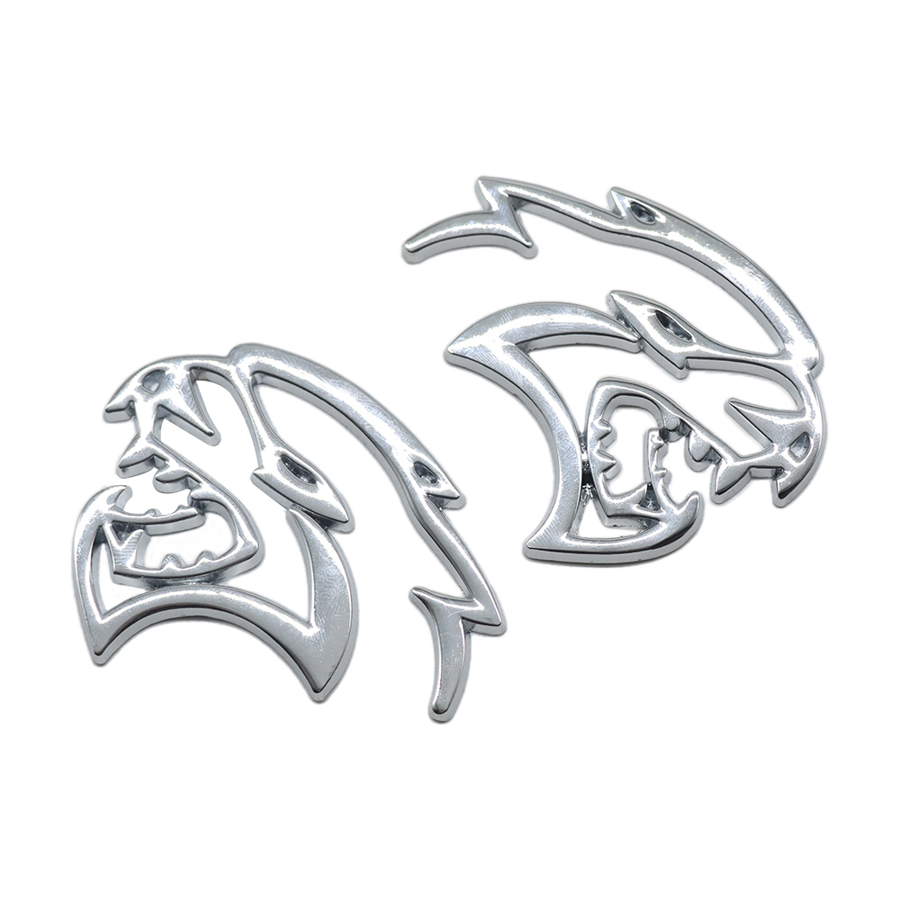 2PCS SRT Hellcat Devil Cat Charger Challenger Durango Side Fender Badge 3D Chrome Dodge 68394607AB
