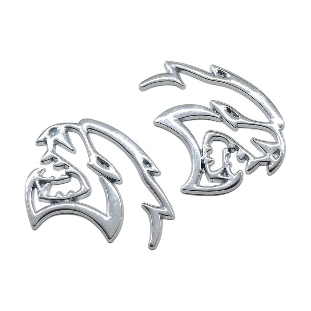 2PCS SRT Hellcat Devil Cat Charger Challenger Durango Side Fender Badge 3D Chrome Dodge 68394607AB