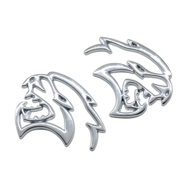 2PCS SRT Hellcat Devil Cat Charger Challenger Durango Side Fender Badge 3D Chrome Dodge 68394607AB