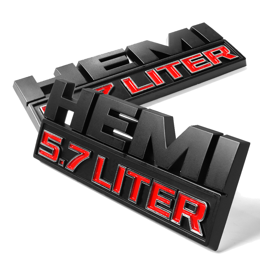 2PCS 2013-24 RAM 1500 2500 3500 4500 5500 HEMI 5.7 LITER Side Fender Badge Black Red 3D Decal Dodge 68247898AA