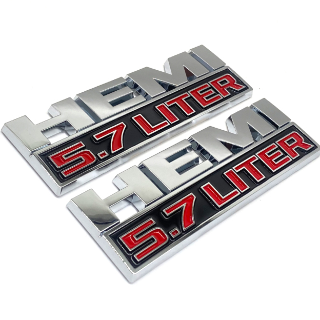 2PCS 2013-24 RAM 1500 2500 3500 4500 5500 HEMI 5.7 LITER Side Fender Badge Silver Red 3D Decal Dodge 68149700AB