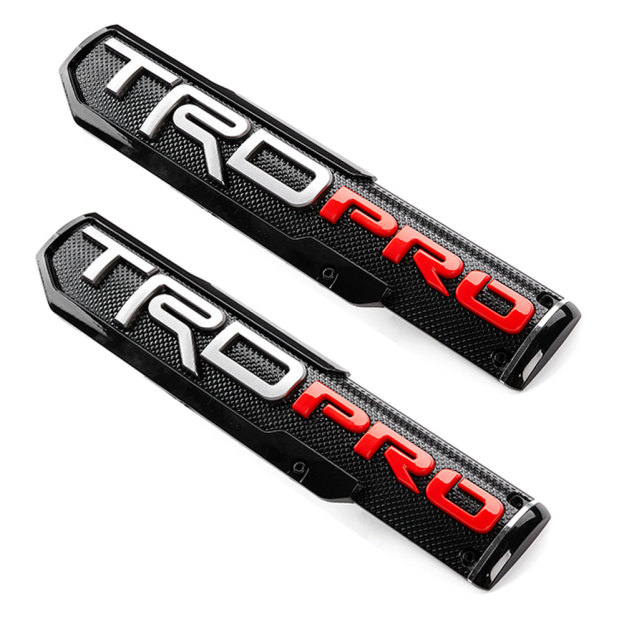2PCS Tundra Tacoma 4Runner Plastic TRD PRO Fender Side Emblem Sticker Black Red Toyota