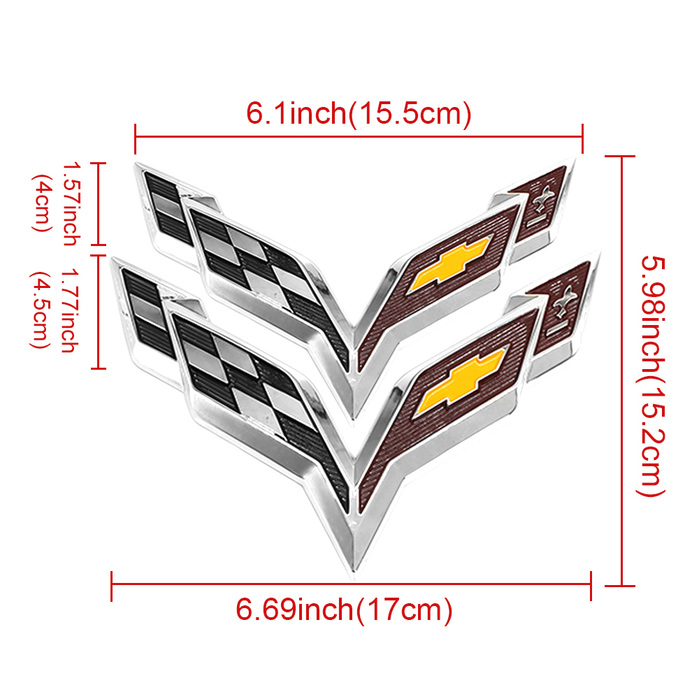 2pcs 2014-2019 C7 Corvette Plastic Front Hood Rear Crossed Flags Badge Chrome Chevrolet 23168616 23168615
