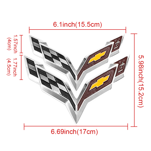 2pcs 2014-2019 C7 Corvette Plastic Front Hood Rear Crossed Flags Badge Chrome Chevrolet 23168616 23168615