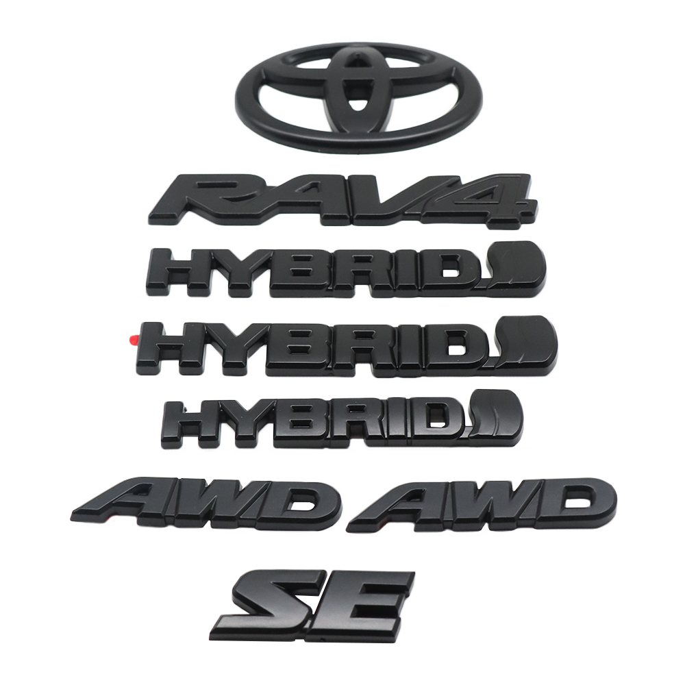 8PCS 2019-2025RAV4 SE AWD Hybrid ABS Plastic Overlay Side Door Rear Emblem Matte Black Toyota