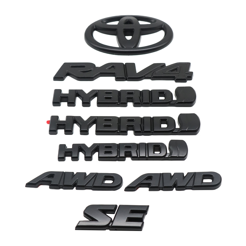 8PCS 2019-2025RAV4 SE AWD Hybrid ABS Plastic Overlay Side Door Rear Emblem Matte Black Toyota