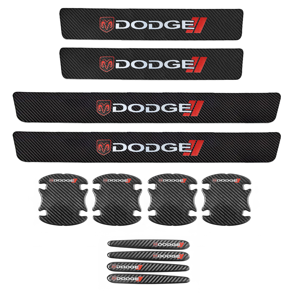 12Pcs Universal Carbon Fiber Car Door Handle & Sill Protector Letter Sticker Balack Dodge Decal