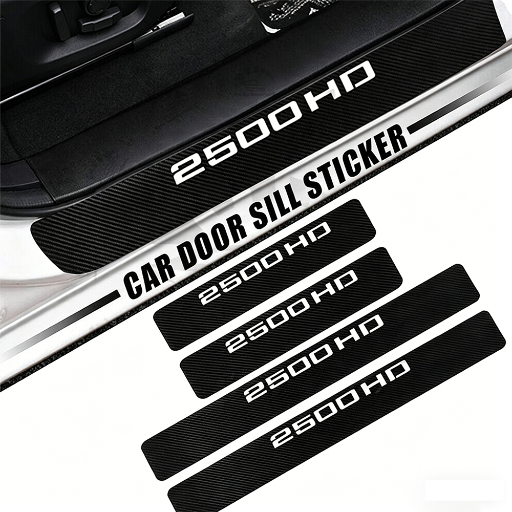 12Pcs Silverado Sierra 2500HD Carbon Fiber Car Door Sill Protector Sticker Black Chevrolet