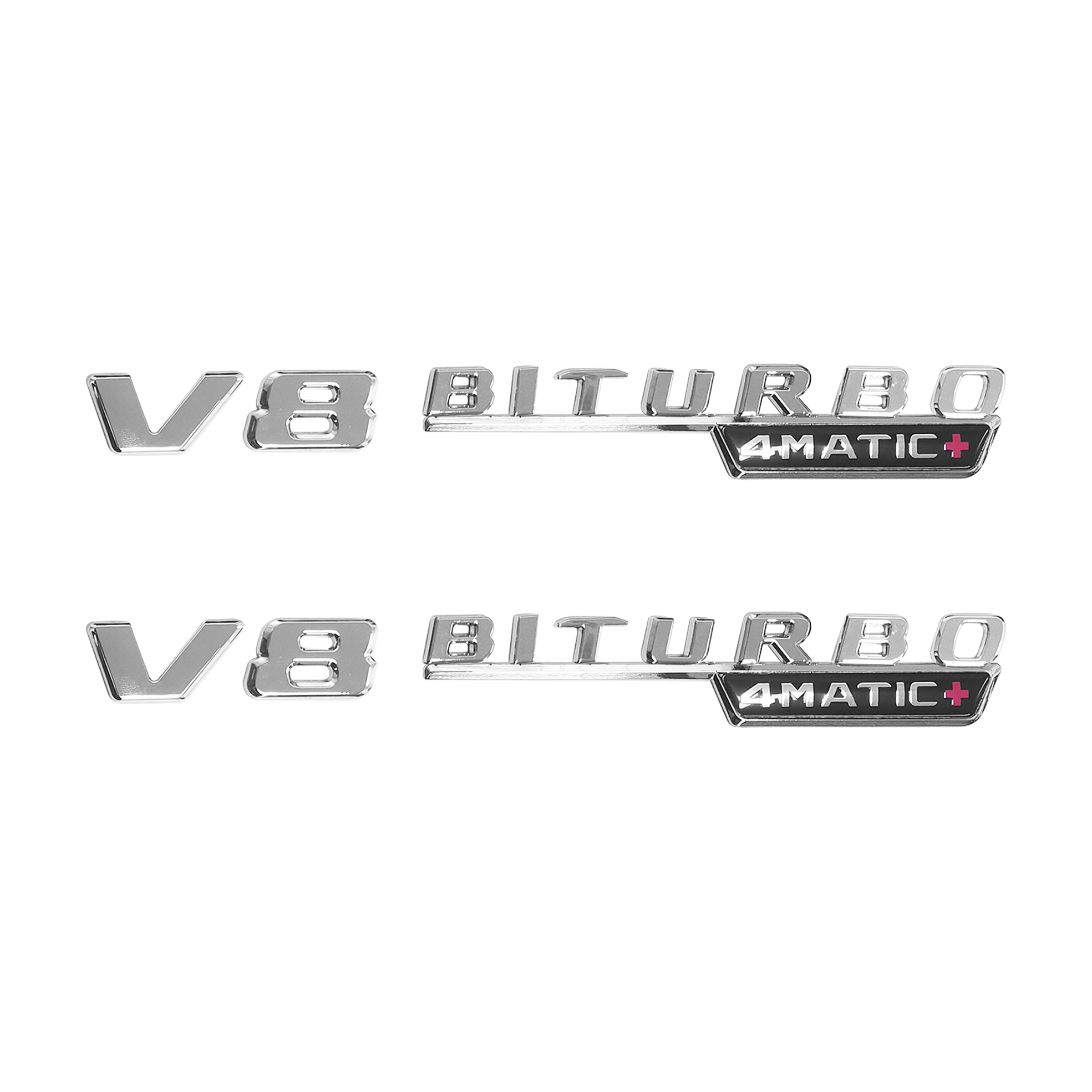 2Pcs 2021-2026 AMG ABS Chrome V8 BITURBO 4MATIC+ Letter Side Fender Silver Benz A1678176600