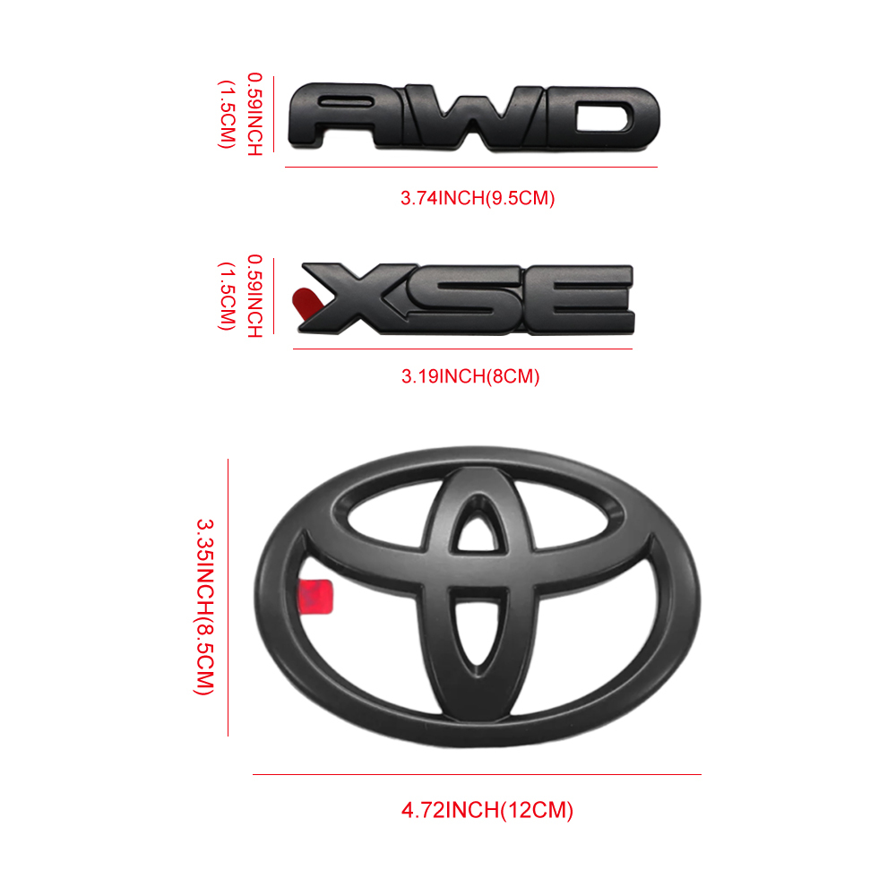 4pcs 2021-2025 Highlander XSE AWD Plastic Rear Tailgate Overlay Emblem Matte Black Toyota PT948-48200-02