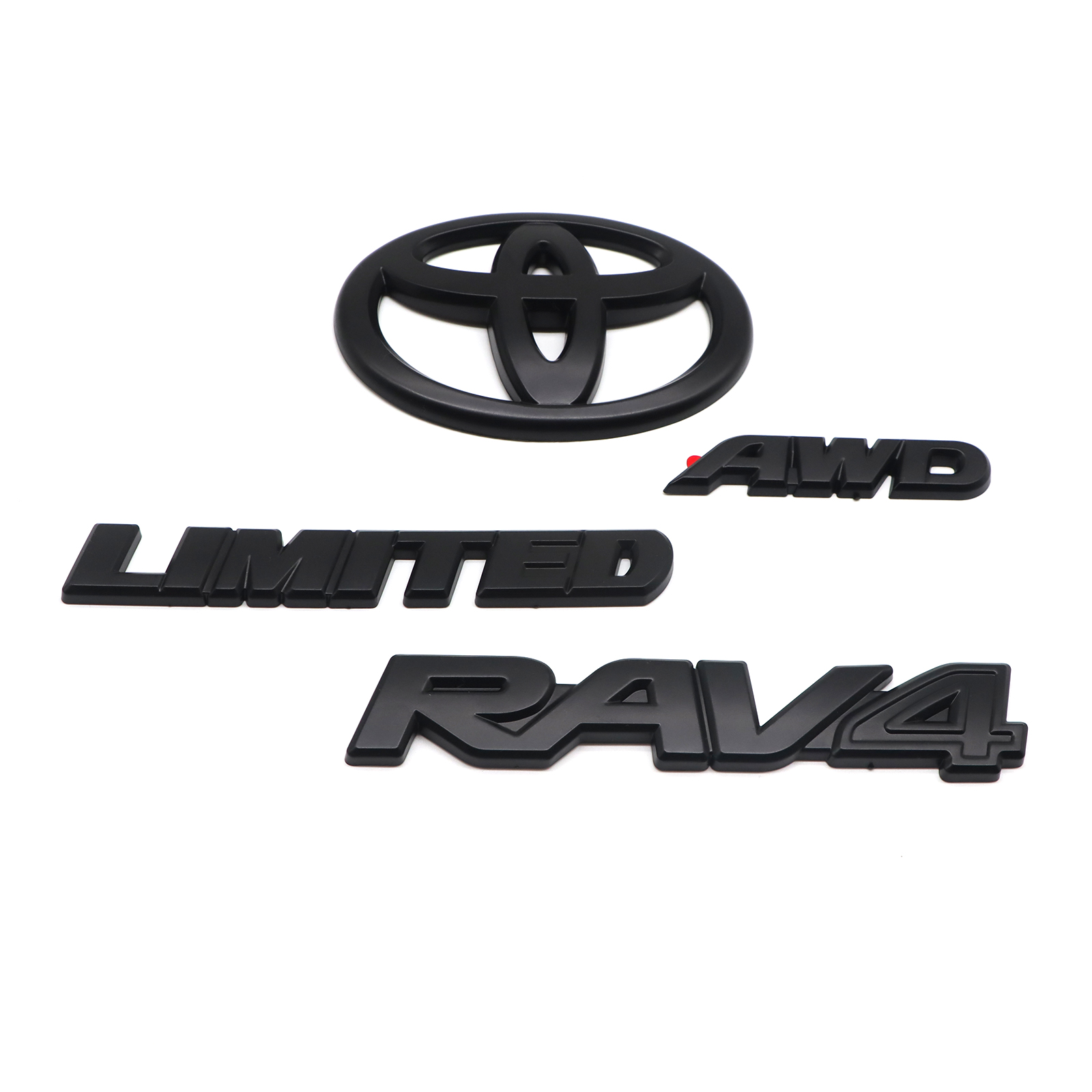 4pcs 2019-2025 RAV4 Limited AWD Plastic Rear Tailgate Emblem Overlay Kit Matte Black Toyota PT948-42199-02