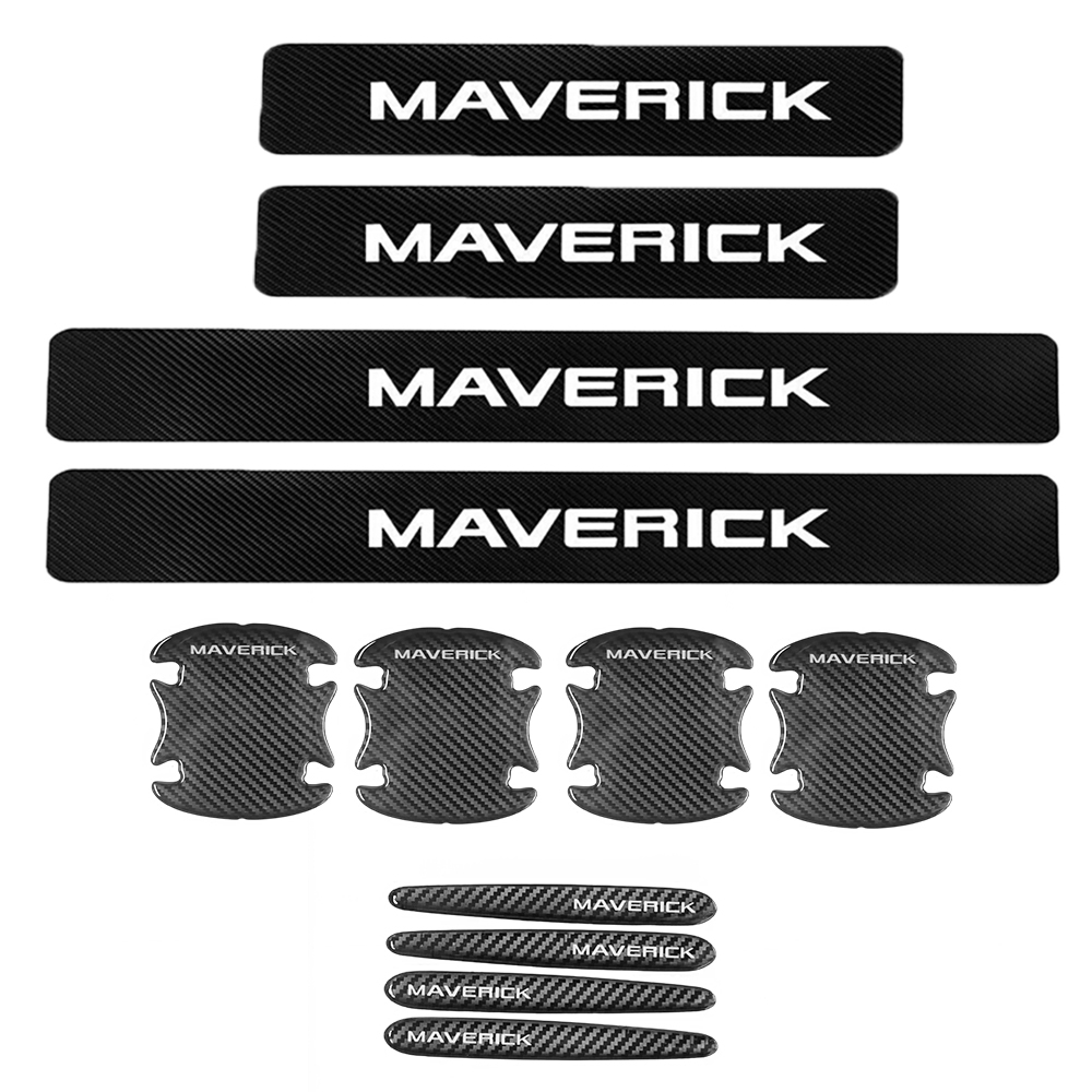 12Pcs Maverick Carbon Fiber Black White Ford Door Sill Scuff Covers Protector Door Cup Handle Stickers Set