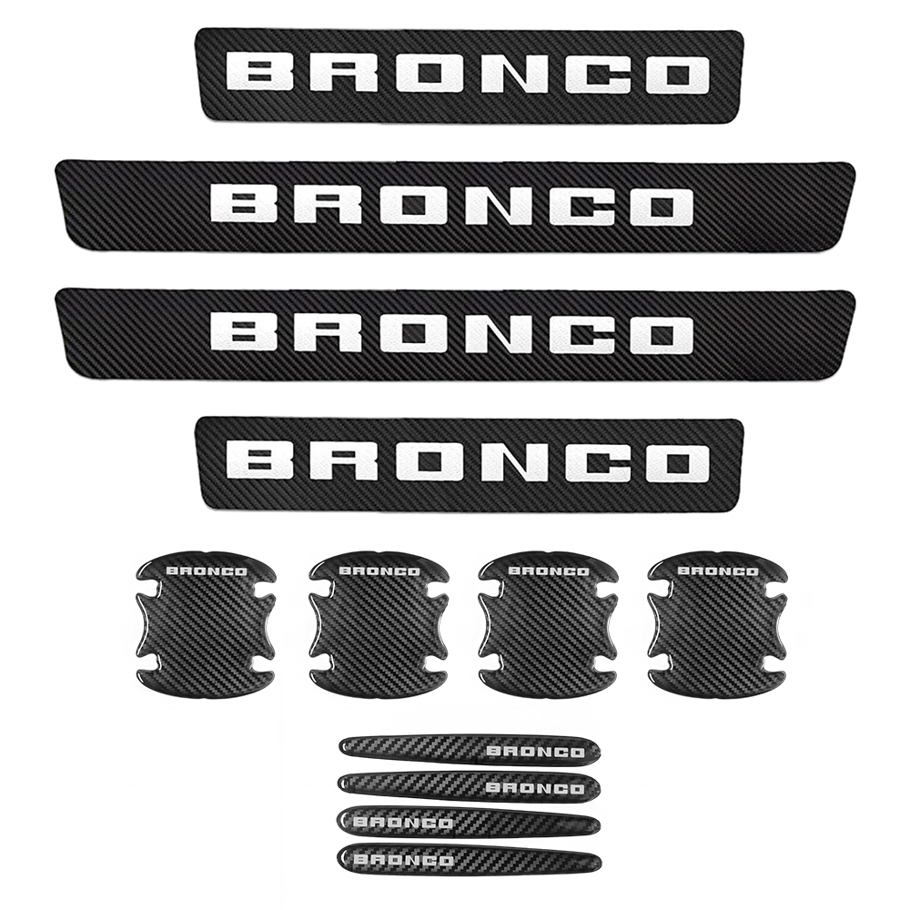 12Pcs Bronco Carbon Fiber Black Red Door Sill Scuff Covers Protector Ford Door Cup Handle Stickers Set