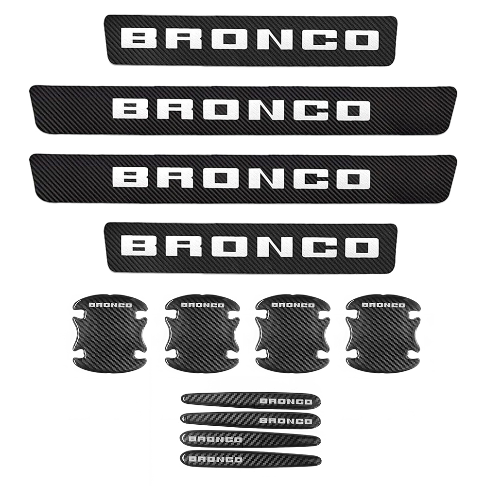 12Pcs Bronco Carbon Fiber Black Red Door Sill Scuff Covers Protector Ford Door Cup Handle Stickers Set
