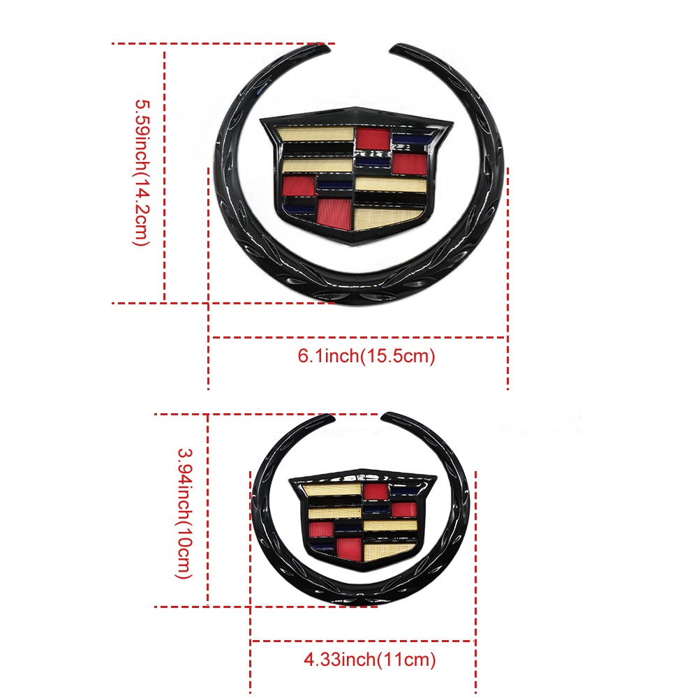 2Pcs Escalade SRX CTS CT6 ATS DTS Plastic Front Rear Emblem Colored Black Cadillac