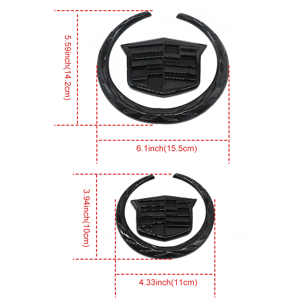 2Pcs Escalade SRX CTS CT6 ATS DTS Deville Plastic Front Grille Rear Emblem All Black Cadillac