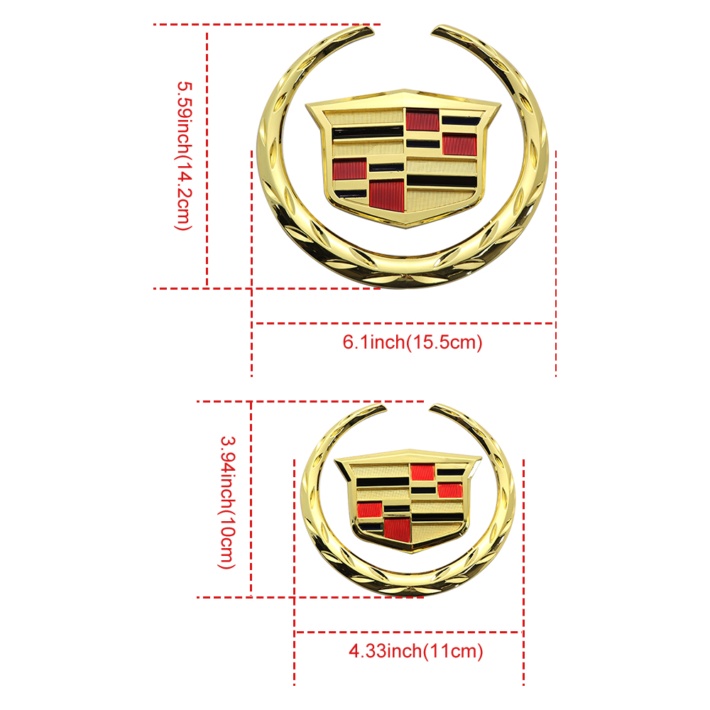 2Pcs Escalade SRX CTS CT6 ATS DTS Plastic Front Grille Rear Emblem Gold Cadillac 6.1in