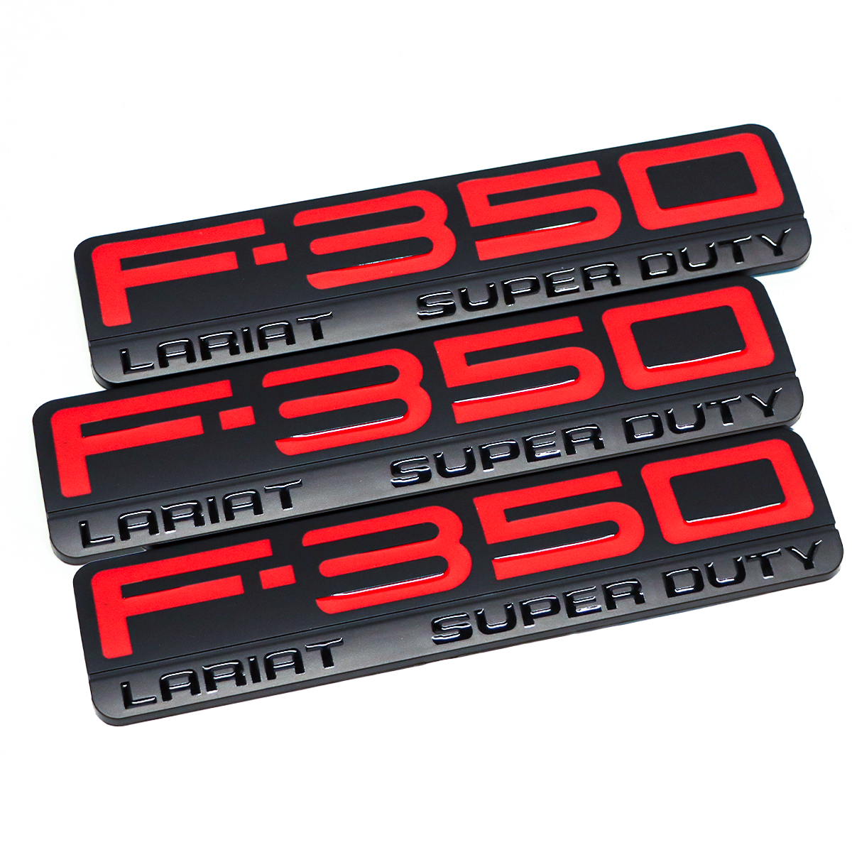 3Pcs 2005-2007 F-350 Lariat Super Duty Fender & Tailgate Badge ABS Red Black Ford 3D Rear Sticker Decal Nameplate