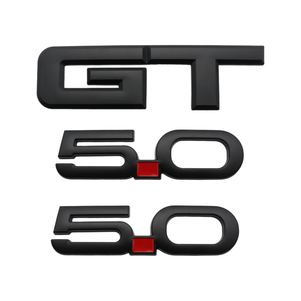 3Pcs 2016-2023 Mustang GT 5.0 Fender & Tailgate Badge ABS Matte Black Ford 3D Sticker Decal Nameplate
