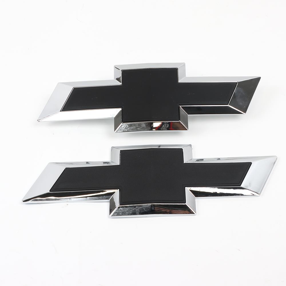 2Pcs 2016-2018 Silverado 1500 Colorado ABS Plastic Front Tailgate Bowtie Emblem Chrome Black Chevrolet 23236301